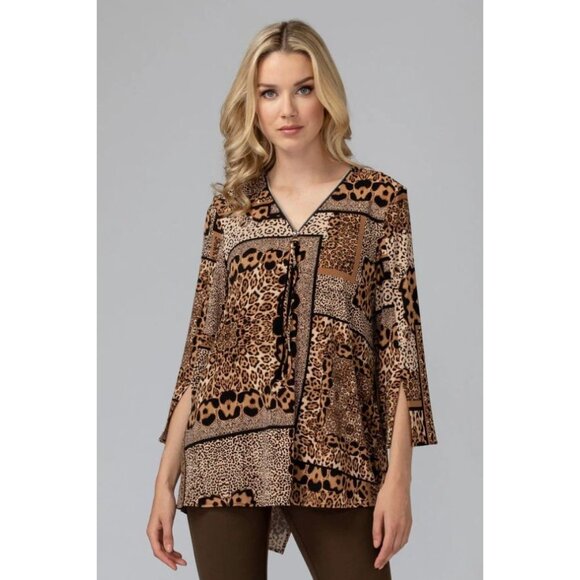 Joseph‎ Ribkoff Abstract Animal Print Half Zip Open Back Hem Travel Tunic Sz. 10 - Picture 1 of 12